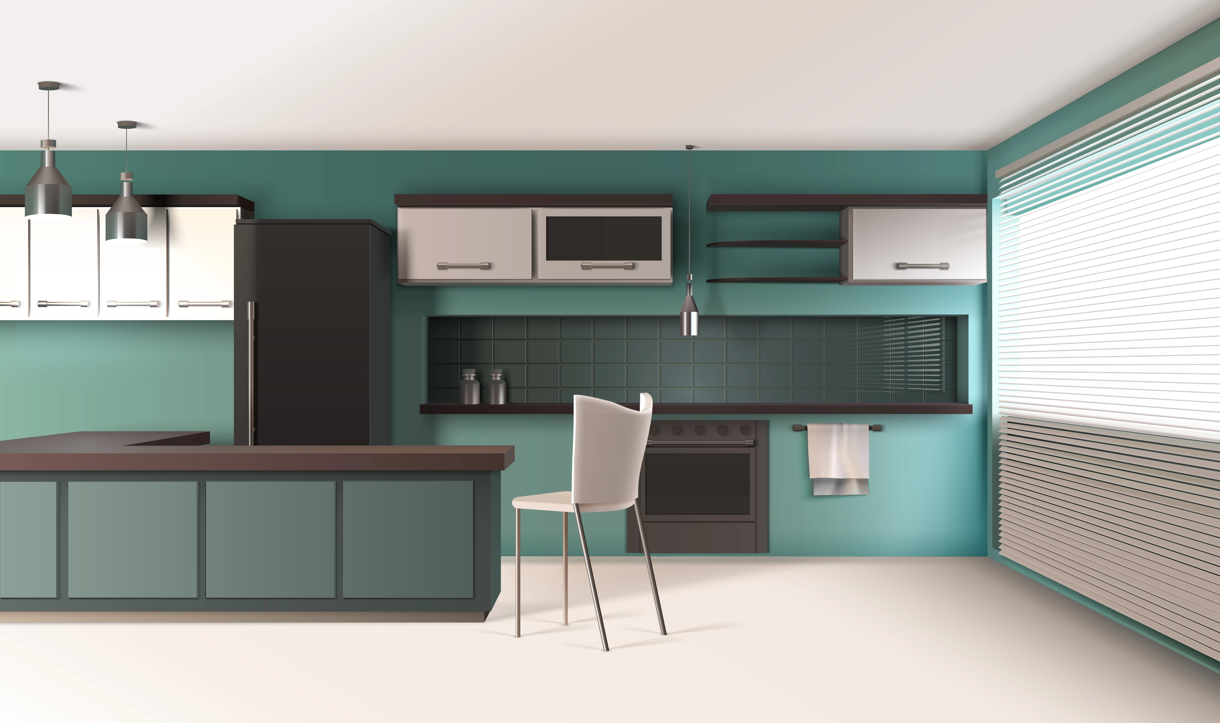 Modern green kitchen interior project
